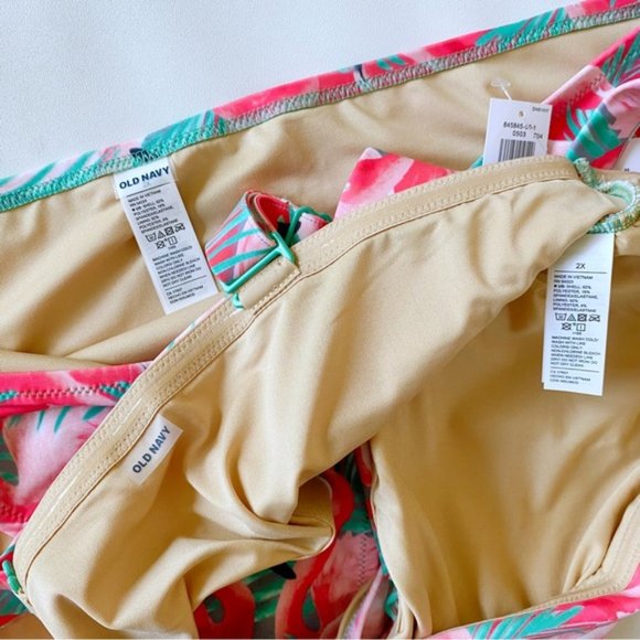 Old Navy | Bandeau Bikini 2-Piece Swim Set Flamingo Fun Pink New 2X Plus Size - Picture 13 of 16